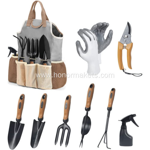 9 PCS garden tool set Carbon Steel gardening Heavy Duty hand tool Ergonomic Soft Rubber Handle Garden Tools for Men Women Gift